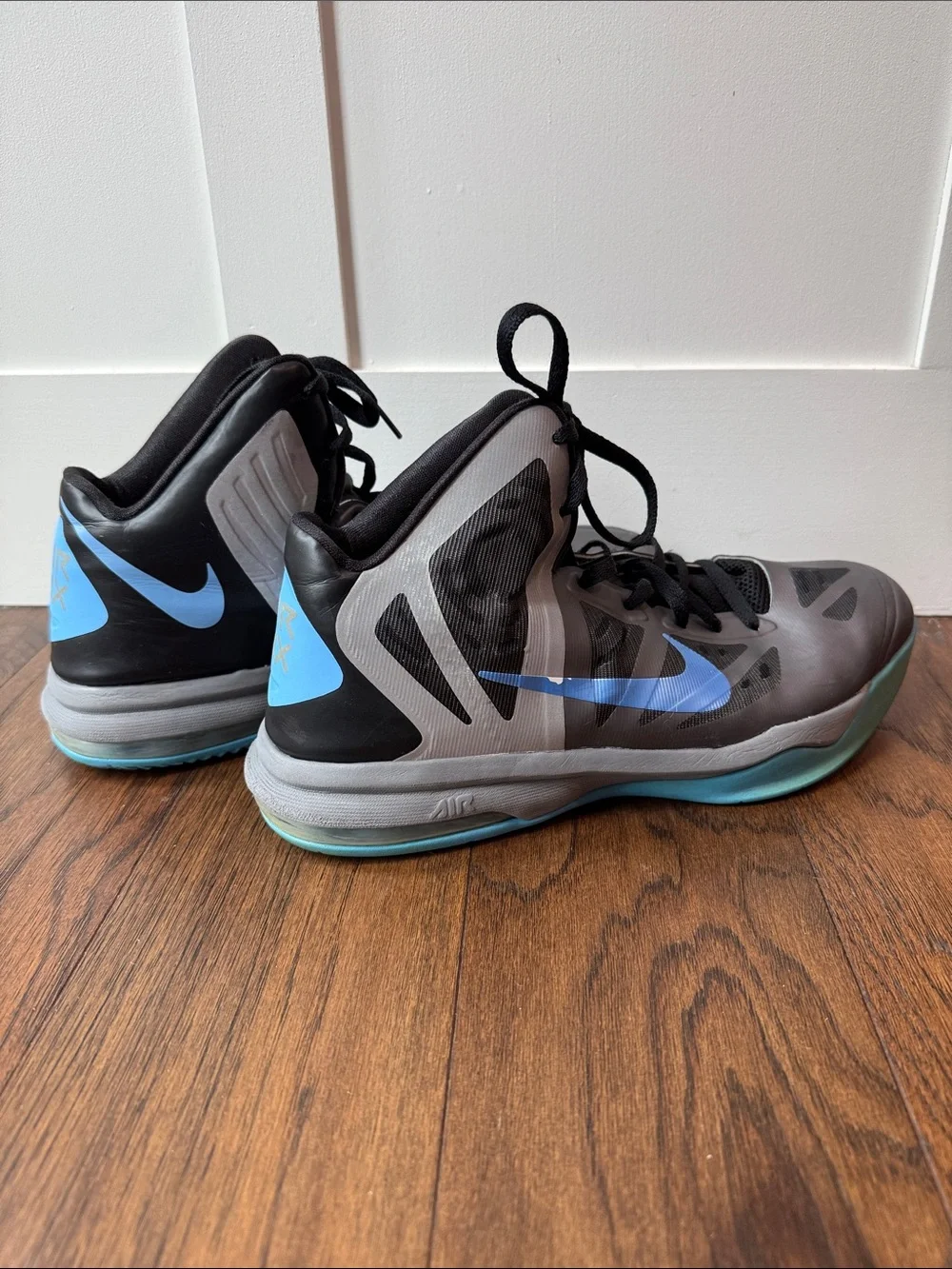 Nike Gray & Teal Blue High-Top Basketball Shoes with Blue Swoosh